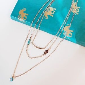 Gold Evil Eye Layered Chain Necklace *Brand New